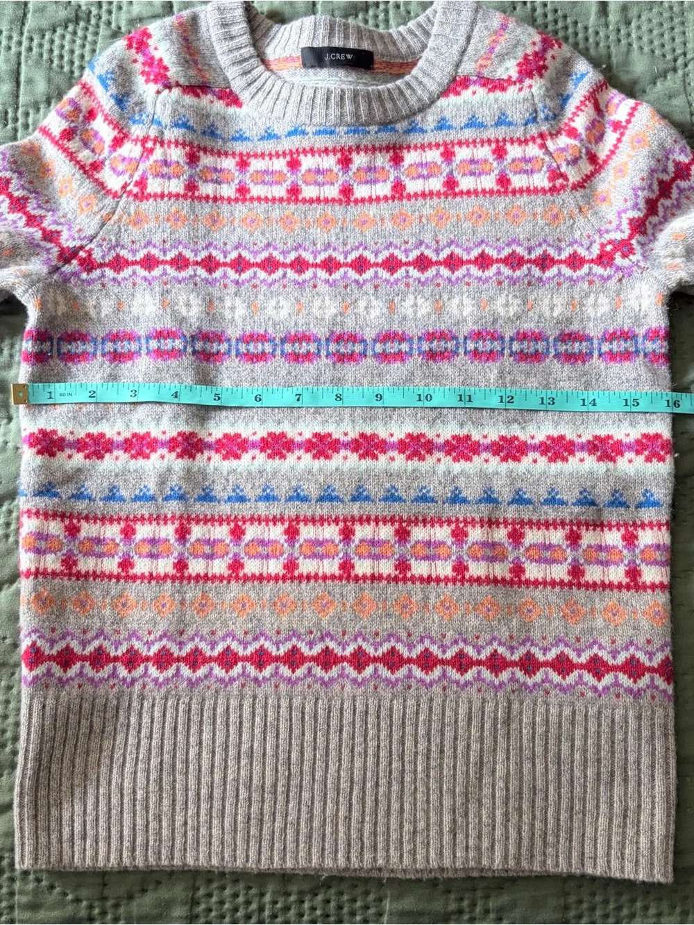 J.Crew Wool Fair Isle Sweater Crewneck Long Sleeve Grey Multicolor XS